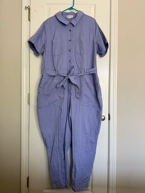 Ava & Viv Lavender Short-Sleeve Utility Jumpsuit